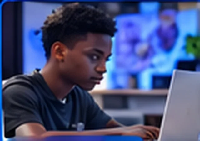Illustration of a learner studying technology