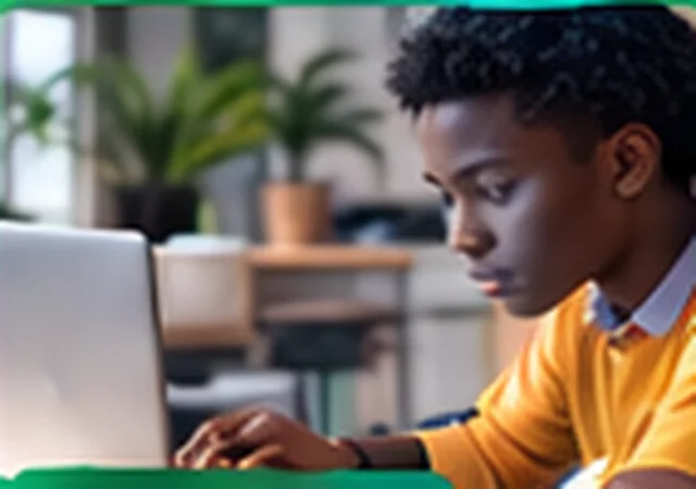 Illustration of a learner studying technology