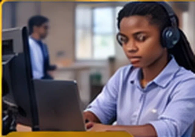 Illustration of a learner studying technology
