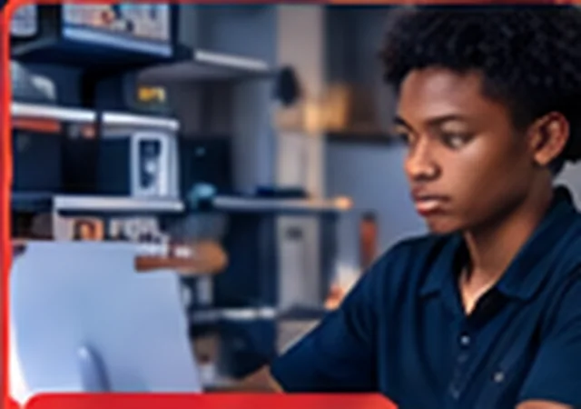 Illustration of a learner studying technology