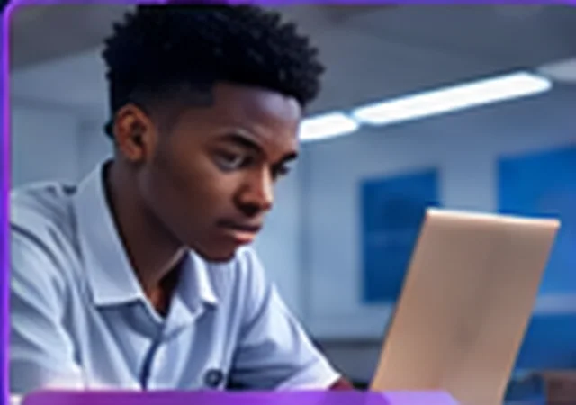 Illustration of a learner studying technology